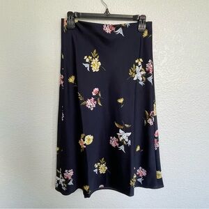 LOFT Bloom Navy Midi Skirt — Size S